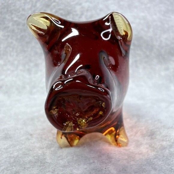 Amber Glass Pig Pilgrim Glass by Rainbow 1970s Vintage Hand Blown Figurine - Picture 7 of 10